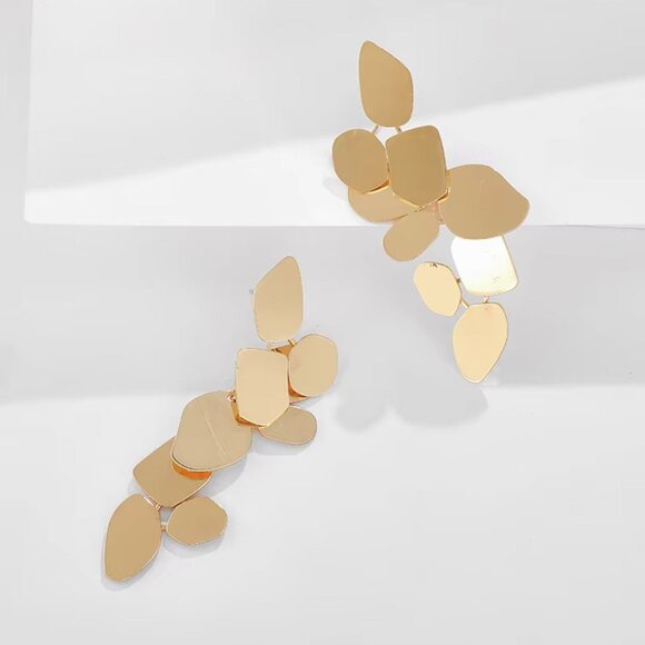 Lily Lough Gold Petal Drop Earrings | Geometric Statement Jewelry - Picture 2 of 2